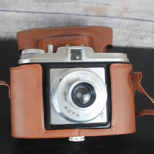 AGFA ISOLA I Film Camera 6×6 cm Made in Germany Vintage Brown Leather Case 1950s